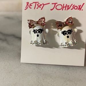 New Betsey Johnson ghost stud earrings with pink crystal bows, super rare!!!